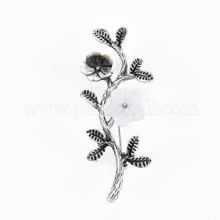 Брошь в виде ветки и цветка из натуральной ракушки G-N333-008B-RS-1