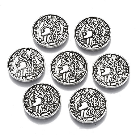 Tibetan Style Alloy Coin Pendants TIBEP-N005-10AS-RS-1