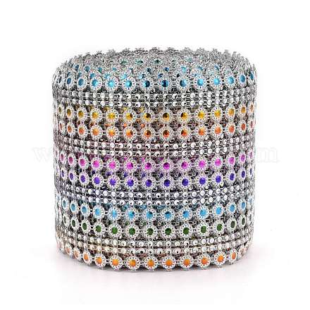 16列プラスチックダイヤモンドメッシュラップロール  ラインストーンクリスタルリボン  ケーキの結婚式の装飾  カラフル  118x1.5mm DIY-L049-03-1