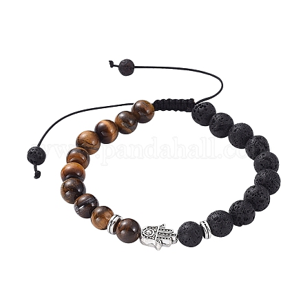 Bracelets réglables main hamsa/main de miriam en perles tressées BJEW-SZ0001-73-1