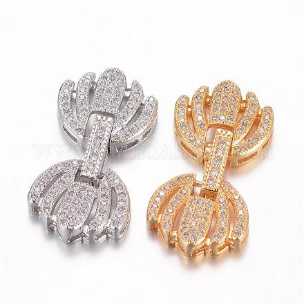 Brass Micro Pave Cubic Zirconia Fold Over Clasps ZIRC-G049-13-1