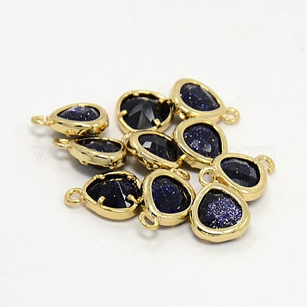 Real 18K Gold Plated Brass Synthetic Blue Goldstone Pendants GLAA-J038-08G-1