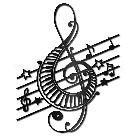 CREATCABIN Music Notes Wall Art Metal Wall Art Decor Musical Notes Sign Black Hanging Sculpture for Home Office Bedroom Living Room Garden Indoor Outdoor Decor Christmas Halloween Gifts 9.4x11.8inch AJEW-WH0286-035-1