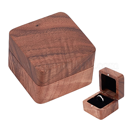 ベネクリートのヴィンテージ木製リングボックス  正方形のジュエリー収納ボックスココナッツブラウン結婚指輪ベアラーボックスプロポーズ誕生日結婚婚約用  2x2x1.5インチ CON-WH0087-52B-1
