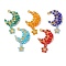 Imitation Austrian Crystal 5301 Glass & TOHO Round Seed Beaded Pendant, Star with Moon Charms with 304 Stainless Steel Jump Rings, Mixed Color, 46x29x4mm, Hole: 2mm