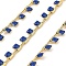 Brass Rectangle Link Chains, with Enamel, Soldered, with Spool, Real 18K Gold Plated, Long-Lasting Plated, Blue, 4x1.5x0.7mm, 10m/roll