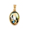 Religion Theme 304 Stainless Steel Pave Epoxy Pendants, Oval, Ion Plating(IP), Real 18K Gold Plated, Light Green, 23x14.5x6mm, Hole: 6x4mm