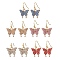 Alloy Rhinestone Dangle Earrings, with Brass Earring Hooks, Butterfly, Golden, Mixed Color, 24x17mm