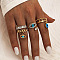 Alloy Rhinestone and Synthetic Turquoise and Enamel Cuff Rings & Finger Rings Set, Mixed Shapes, Crystal, 17~18mm