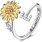 Adjustable Brass Rhinestone Rotating Cuff Rings, Letter & Sunflower, with Word You are My Sunshine, Fidget Spinner Ring for Calming Worry Meditation, Platinum & Light Gold, Letter E, Inner Diameter: 15~20mm