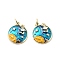 Brass Enamel Pendants, with Jump Rings, Flat Round Charms, Rack Plating, Real 18K Gold Plated, Lead Free & Cadmium Free, Long-Lasting Plated, Astronaut, 16.5x14x3.5mm, Hole: 3.3mm