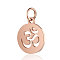 Chakra Theme 304 Stainless Steel Pendants, with Jump Ring, Flat Round with Ohm/Aum, Rose Gold, 1.7x1.2cm