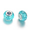 Resin European Beads, Large Hole Beads, with Silver Color Plated Brass Cores, Rondelle, Light Sky Blue, 14x9~9.5mm, Hole: 5mm