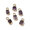 Natural Amethyst Rectangle Charms, with Golden Tone Brass Edge, 9.5x5x2.5mm, Hole: 2mm