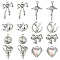 18Pcs 8 Styles Alloy Glass & Resin Pendants, Moon & Rabbit & Bowknot & Cross & Flower, Platinum, 13~27.5x11.5~17x3.5~6mm, Hole: 1.5~2mm