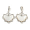 Natural Freshwater Shell Pendants, Brass Heart Charms, Real Platinum Plated, 18x18x3mm, Hole: 1.5X4mm
