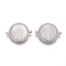 Brass Micro Pave Cubic Zirconia Links connectors, with Shell, Flat Round with Virgin Mary, Clear, Platinum, 15x20x4mm, Hole: 1.2mm