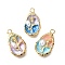Alloy Enamel Pendants, with ABS Imitation Pearl, Oval with Flower, Rack Plating, Long-Lasting Plated, Lead Free & Cadmium Free & Nickel Free, Golden, Mixed Color, 24.5x14x5mm, Hole: 2.1mm