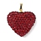 Brass Rhinestone Pendants, Heart Charms, with Polymer Clay, Ion Plating(IP), Long-Lasting Plated, Lead Free & Cadmium Free, Golden, 25x25x8mm, Hole: 6x4mm