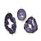 Dyed Natural Druzy Agate links, with Brass Edged, Golden, Dark Slate Blue, 36.5~79x21~44x6.5~9mm, Hole: 2.5mm
