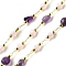 Handmade Natural Amethyst Nuggest Beaded Chains, Soldered, with Glass and Rack Plating Brass Findings, Long-Lasting Plated, Lead Free & Cadmium Free, with Spool, Real 18K Gold Plated, 3~6x3~4.5x3~4.5mm
