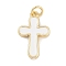Brass Enamel Pendants, with Jump Ring, Cross Charms, Long-Lasting Plated, Lead Free & Cadmium Free, Rack Plating, Real 18K Gold Plated, White, 20x13x2mm, Hole: 3mm