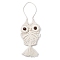 Handmade Woven Cotton Macrame Owl Pendant Decorations, with Wooden Beads, White, 415mm