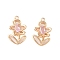 Brass Glass Pendants, Flower Charm, Real 18K Gold Plated, Lavender Blush, 19x12x2.5mm, Hole: 1.2mm
