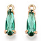 Faceted Glass Pendants, with Golden Tone Brass Open Back Settings, Teardrop, Medium Aquamarine, 14.5x4.5x4mm, Hole: 1.2mm