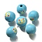 Valentine's Day Element Printed Wood Beads, Round, Sky Blue, 16mm, Hole: 4mm