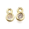 Brass Rhinestone Pendants, Long-Lasting Plated, Lead Free & Cadmium Free, Round Charm, Real 18K Gold Plated, 6.5x4x2mm, Hole: 1mm