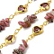 Handmade Brass Link Chains, with Gemstone & Glass Beads & Spool, Long-Lasting Plated, Soldered, Lead Free & Cadmium Free, Golden, Heart Links: 12.5x7.5x3mm