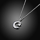 Silver Color Plated Brass Cubic Zirconia Moon and Star Pendant Necklaces NJEW-BB16164-4