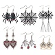 Sunnyclue 6 paires 6 styles halloween toile d'araignée et coeur avec mauvais œil alliage émail boucles d'oreilles pendantes pour femmes EJEW-SC0001-37-1