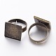 Antiguos espacios en blanco de bronce de cobre amarillo ajustable almohadilla del anillo del dedo para la toma de joya de la vendimia X-KK-J052-AB-2