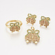 Ciondoli in ottone con zirconi cubici e orecchini a bottone e anelli regolabili set di gioielli SJEW-S043-02-1