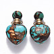 Heart Assembled Natural Bronzite and Synthetic Turquoise Openable Perfume Bottle Pendants G-R484-01B-2