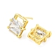 Square Clear Cubic Zirconia Stud Earrings EJEW-A026-06G-2