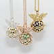 Trendy Women's Brass Rolo Chain Wings Cage Pendant Necklaces NJEW-F053-19-1