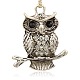 Antique Silver Alloy Rhinestone Owl Pendants for Halloween ALRI-J065-01AS-1