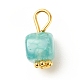 Natural Agate Cube Charms with Golden Tone Iron Loops PALLOY-JF01586-30B-2