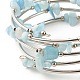 Bracelets enveloppants en perles d'aigue-marine naturelle à 5 boucle pour femme BJEW-JB01517-03-5