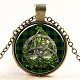 Flat Round with Trinity Glass Alloy Pendant Necklaces NJEW-N0051-004G-01-1