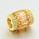 Golden Tone Brass Micro Pave Cubic Zirconia Large Hole European Beads ZIRC-M041-06G-RS-2