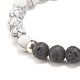 Bracelet extensible à perles rondes en howlite synthétique et pierre de lave naturelle avec empreinte de patte en alliage X-BJEW-JB07843-4