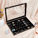 SUPERFINDINGS 30 Grids PU Leather Jewelry Display Case Black Velvet Jewellery Box Rectangle Jewellery Tray Storage Case with Clear Transparent Glass Window for Earrings Necklace Bracelets Storage VBOX-WH0003-18-4