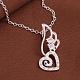 Silver Color Plated Brass Cubic Zirconia Heart with Wing Pendant Necklaces NJEW-BB10243-3