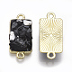 合金リンクコネクター  宝石とエナメル  長方形  ライトゴールド  ブラック  24.5x11.5x4~7mm  穴：2mm ENAM-S016-34B-2