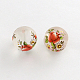 Flower Picture Frosted Transparent Glass Round Beads GFB-R004-14mm-H06-1