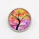 Platinum Plated Brass Glass Flat Round with Tree Jewelry Snap Buttons SNAP-M030-B-17-1